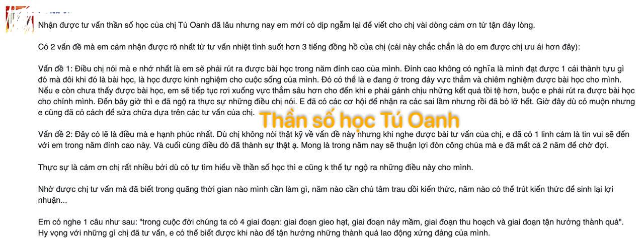 Tra cứu thần số học Tú Oanh