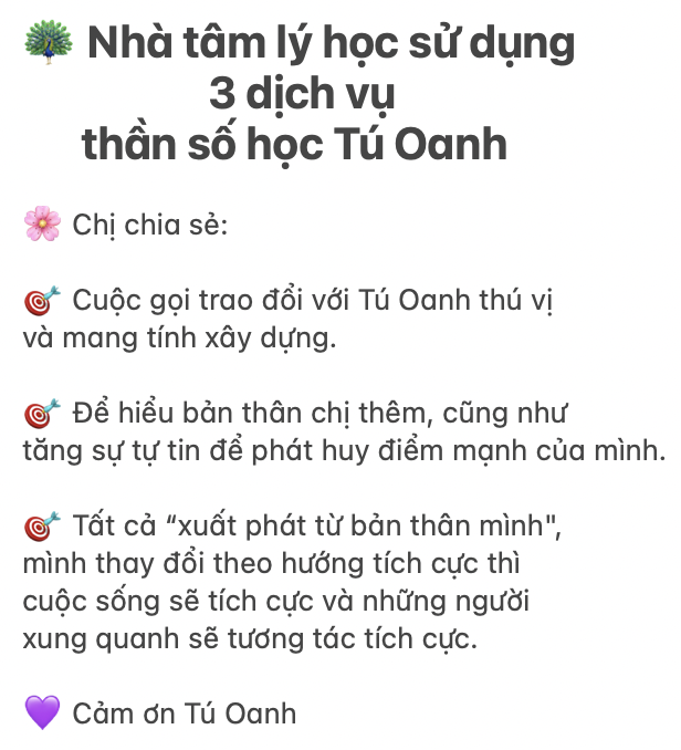 Nhà tâm lý học sử dụng 3 dịch vụ thần số học Tú Oanh